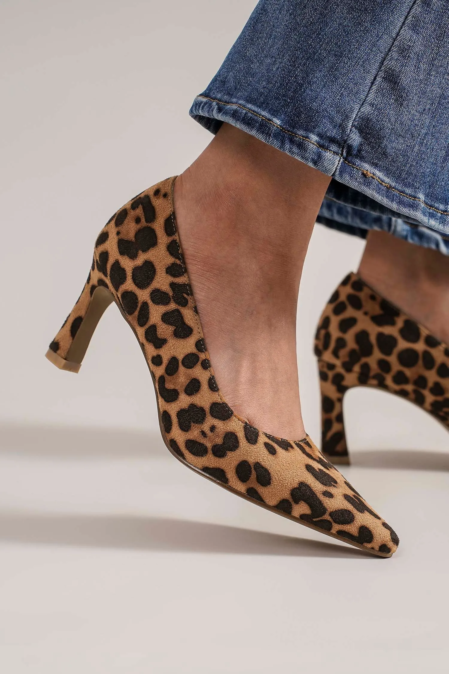 Brown Leopard Faux Suede Leopard Point Toe Pumps