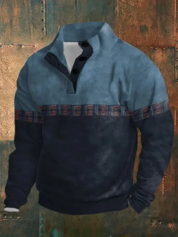 🔥Buy 2 Get 5% Off🔥Men's Retro Western Color Block Print Long Sleeve Sweatshirt