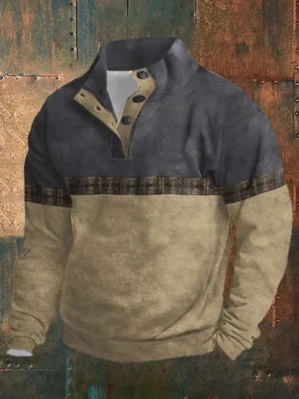 🔥Buy 2 Get 5% Off🔥Men's Retro Western Color Block Print Long Sleeve Sweatshirt