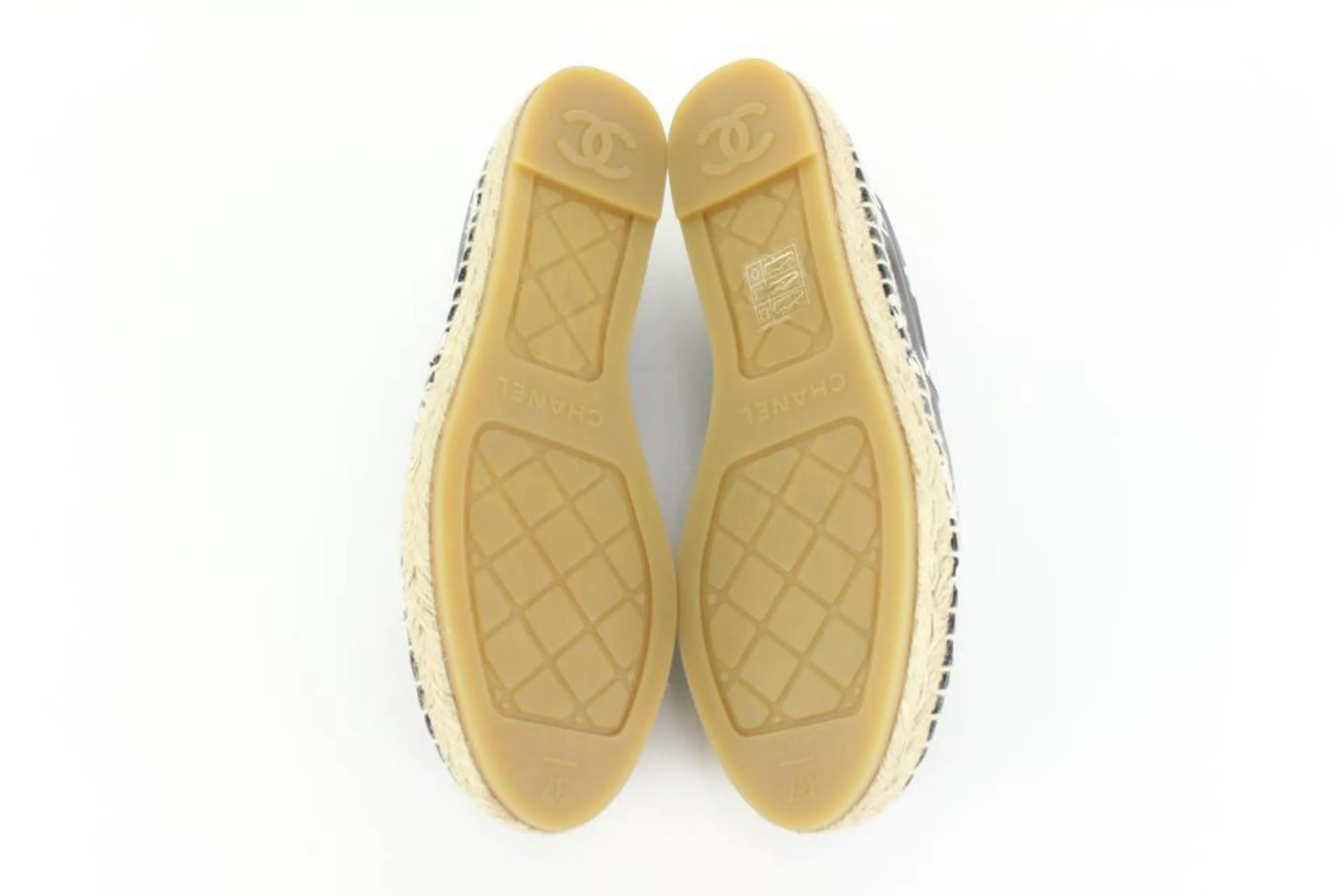 Chanel Black x White Leather CC All Over Icon Espadrilles 33cz54s