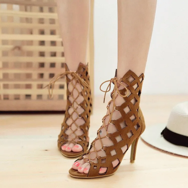Cool Boots Cross Strap Stiletto High Heel Fashion Hollow Roman Cool Shoes Women's Shoes