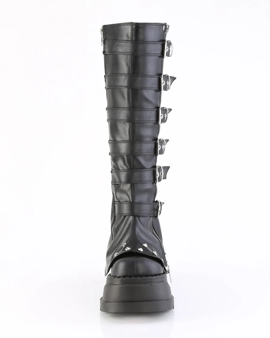 Demonia Buckled Stomp Knee High Boots