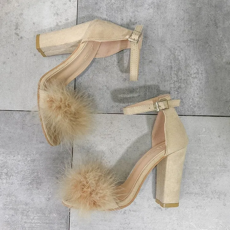 Fashion One-piece Plush Sandals Large Size Female Wild Rough with Women's Shoes