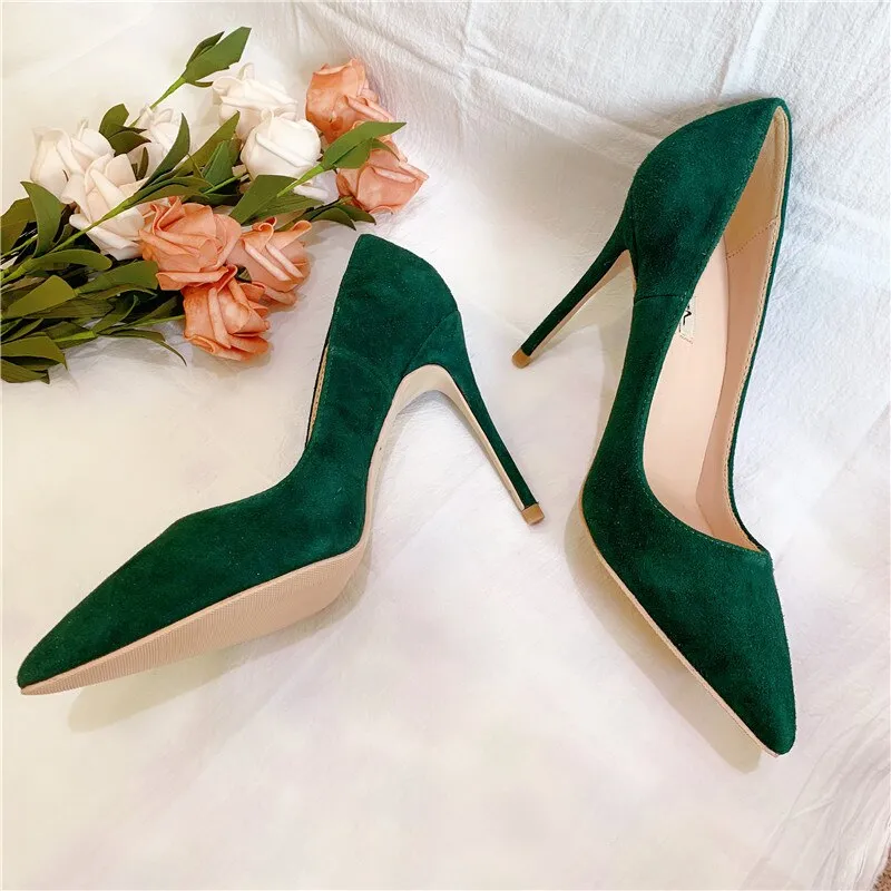 fashion women Pumps green suede leather Pointy toe high heels pearls shoes bride wedding shoes 12cm 10cm 8cm