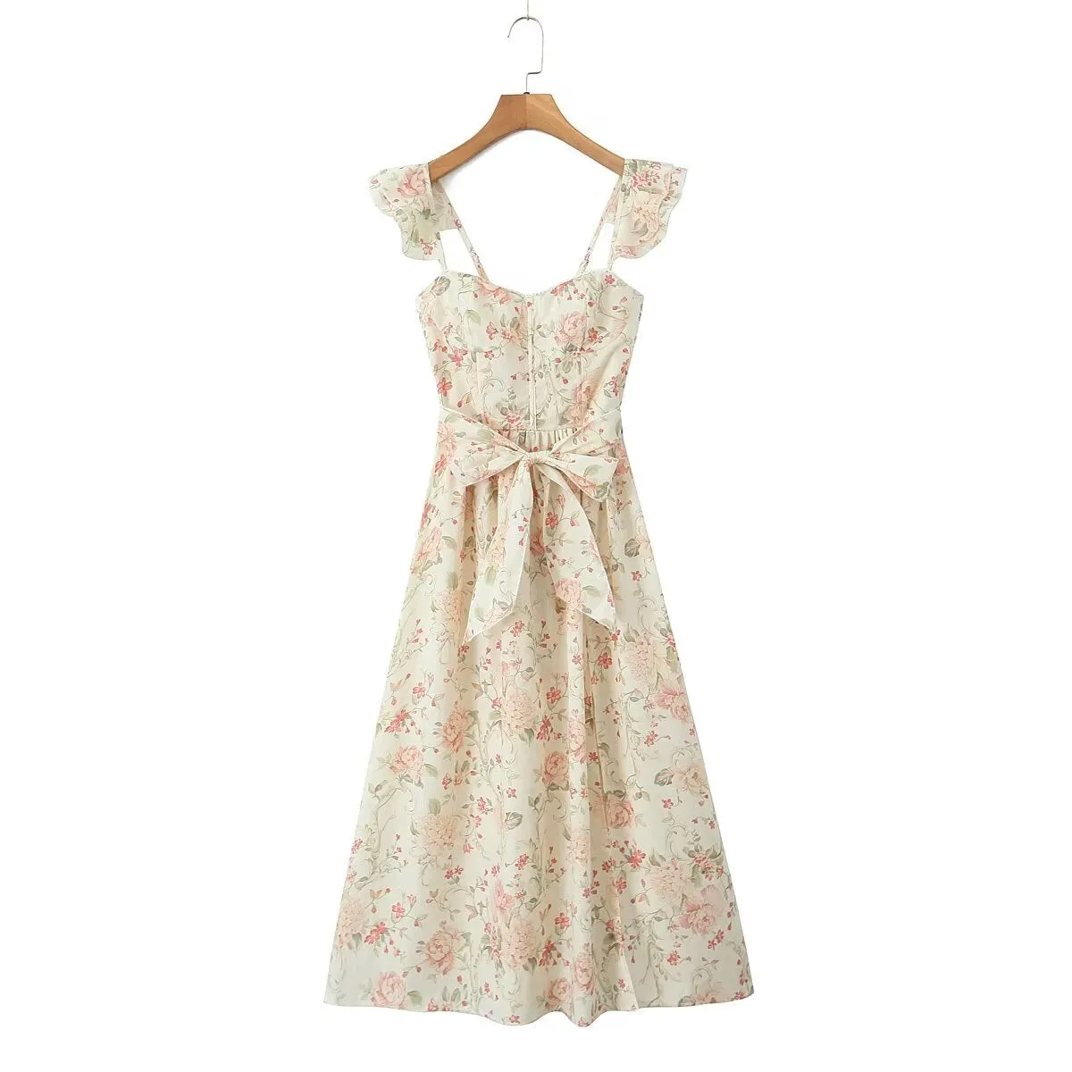 Feminine Essence Floral Laceup Midi Sundress | Corset midi dress | White Floral Dress| Floral Corset dress