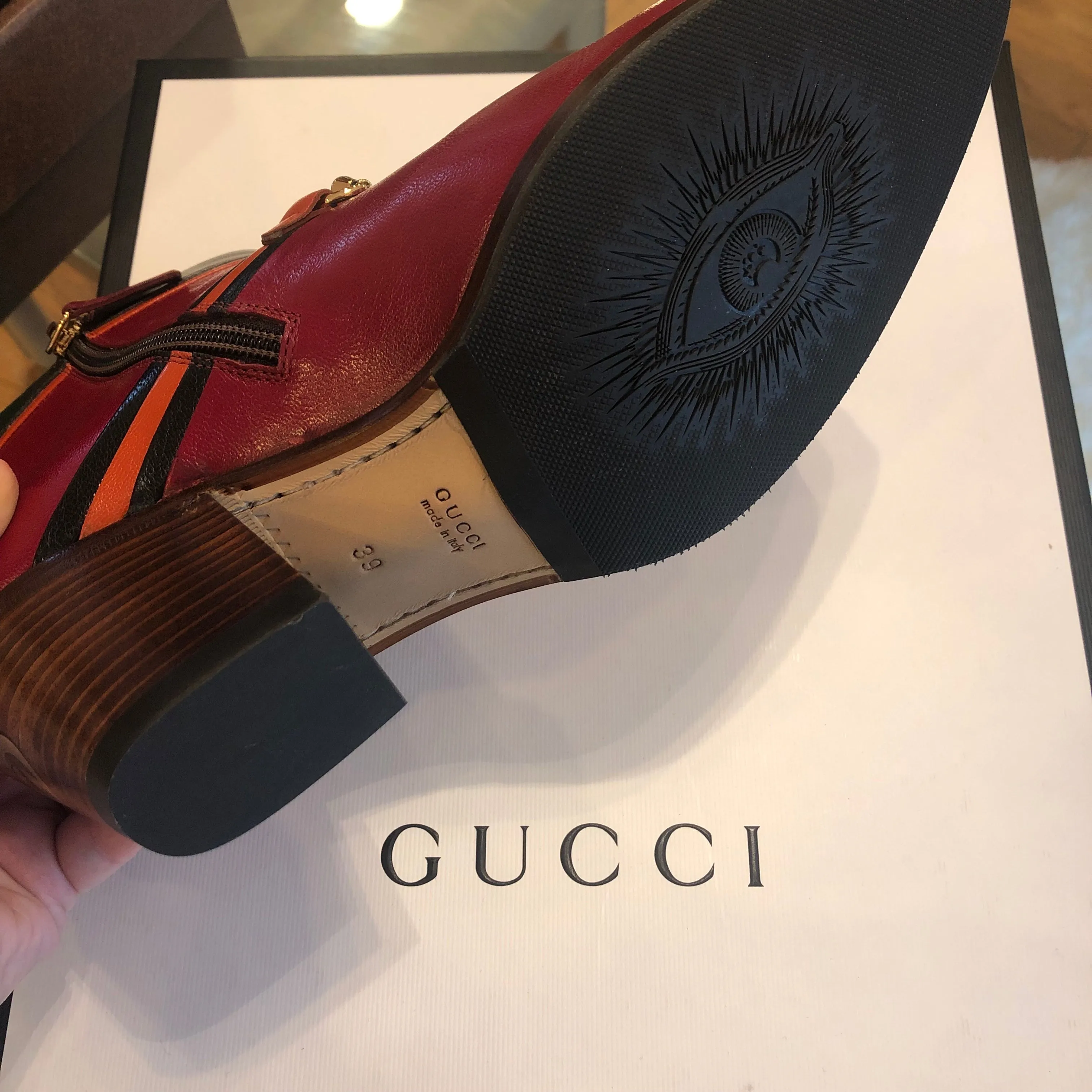 Gucci Ankle Boots in Burgundy with Hunter Green Trim