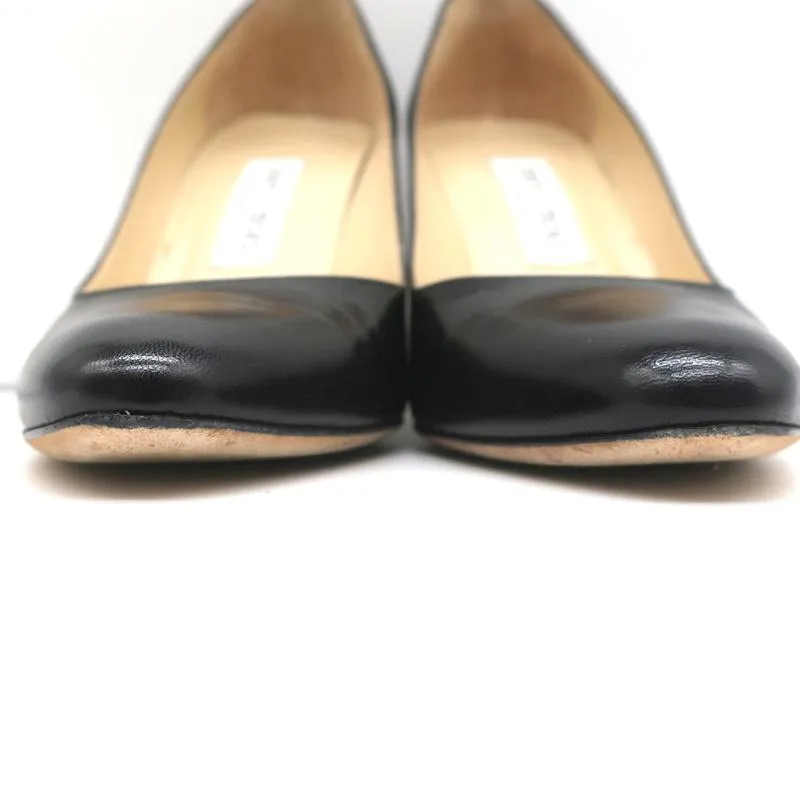 Jimmy Choo Pumps Gilbert Black Leather Size 38.5 Almond Toe Heels