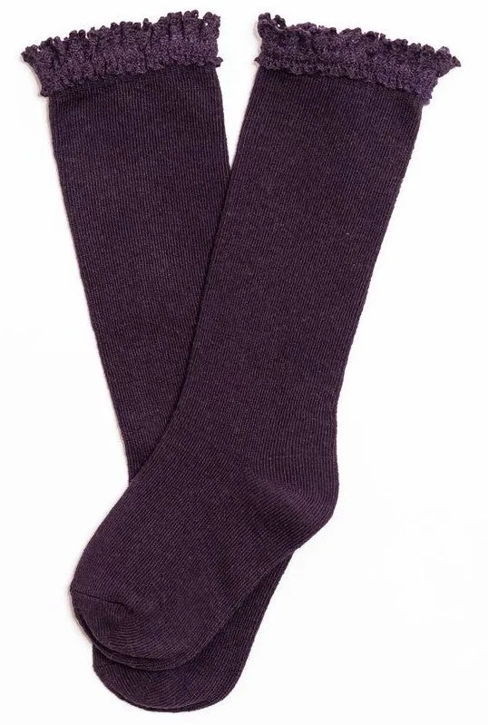 Little Stocking Co Lace Top Knee High Socks - Eggplant