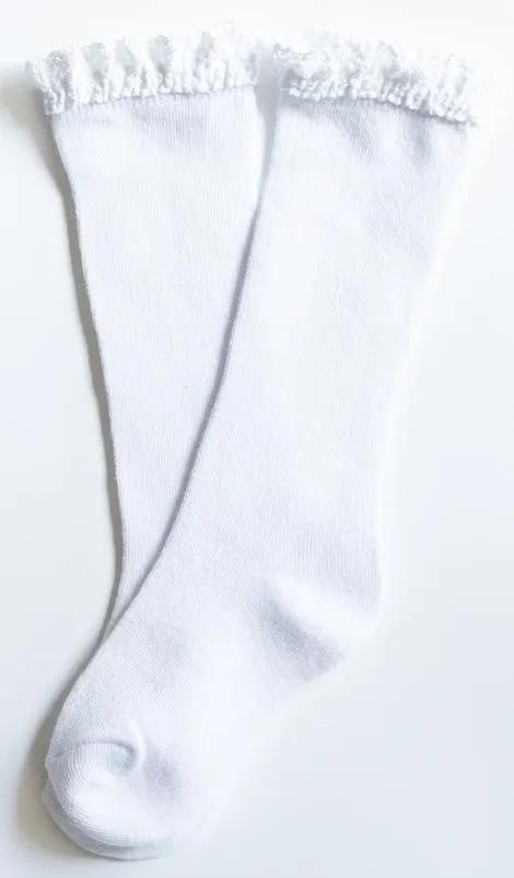 Little Stocking Co Lace Top Knee High Socks - White