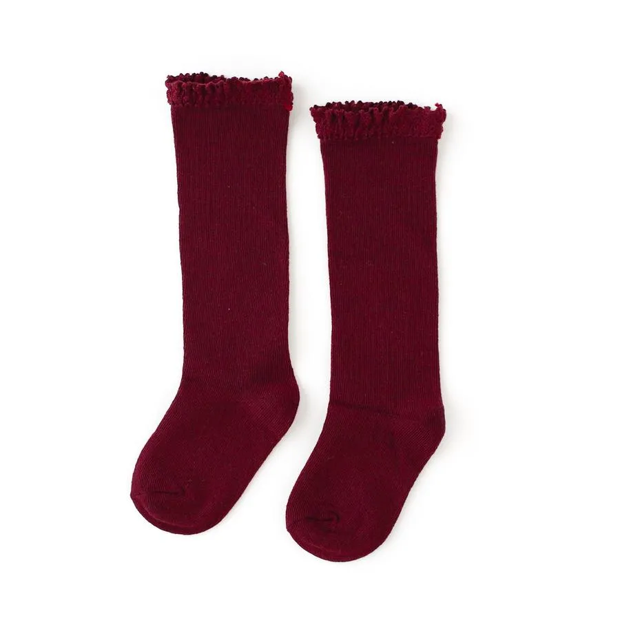 Little Stocking Co Lace Top Knee High Socks - Wine