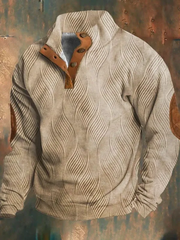 Men's Retro Casual Textured Textured Printed Fleece Sweatshirt