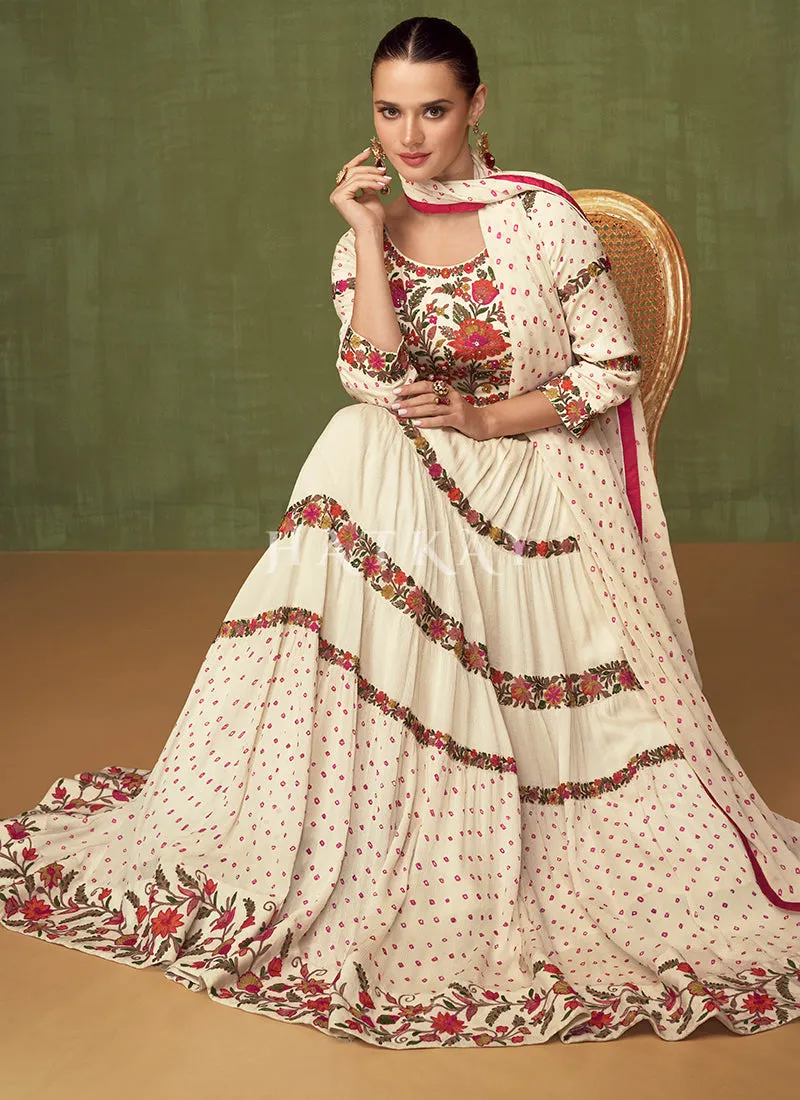 Off White Multi Embroidered Wedding Anarkali Suit