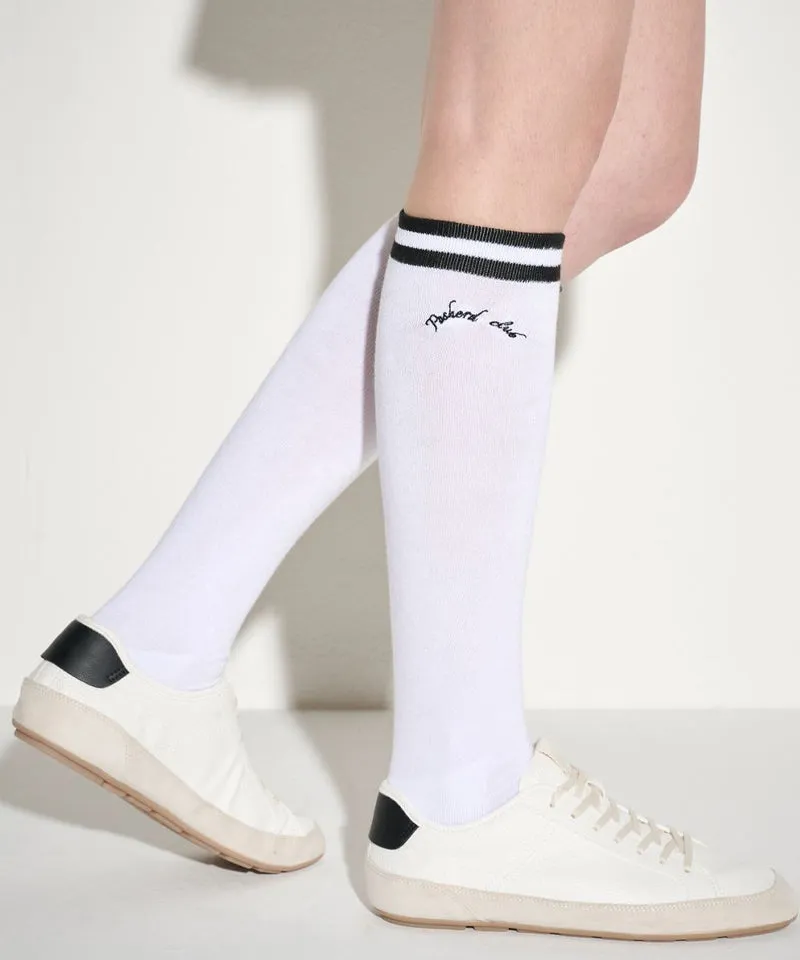 POSHERD Stripe Non-Slip Cushion Knee Socks  - White