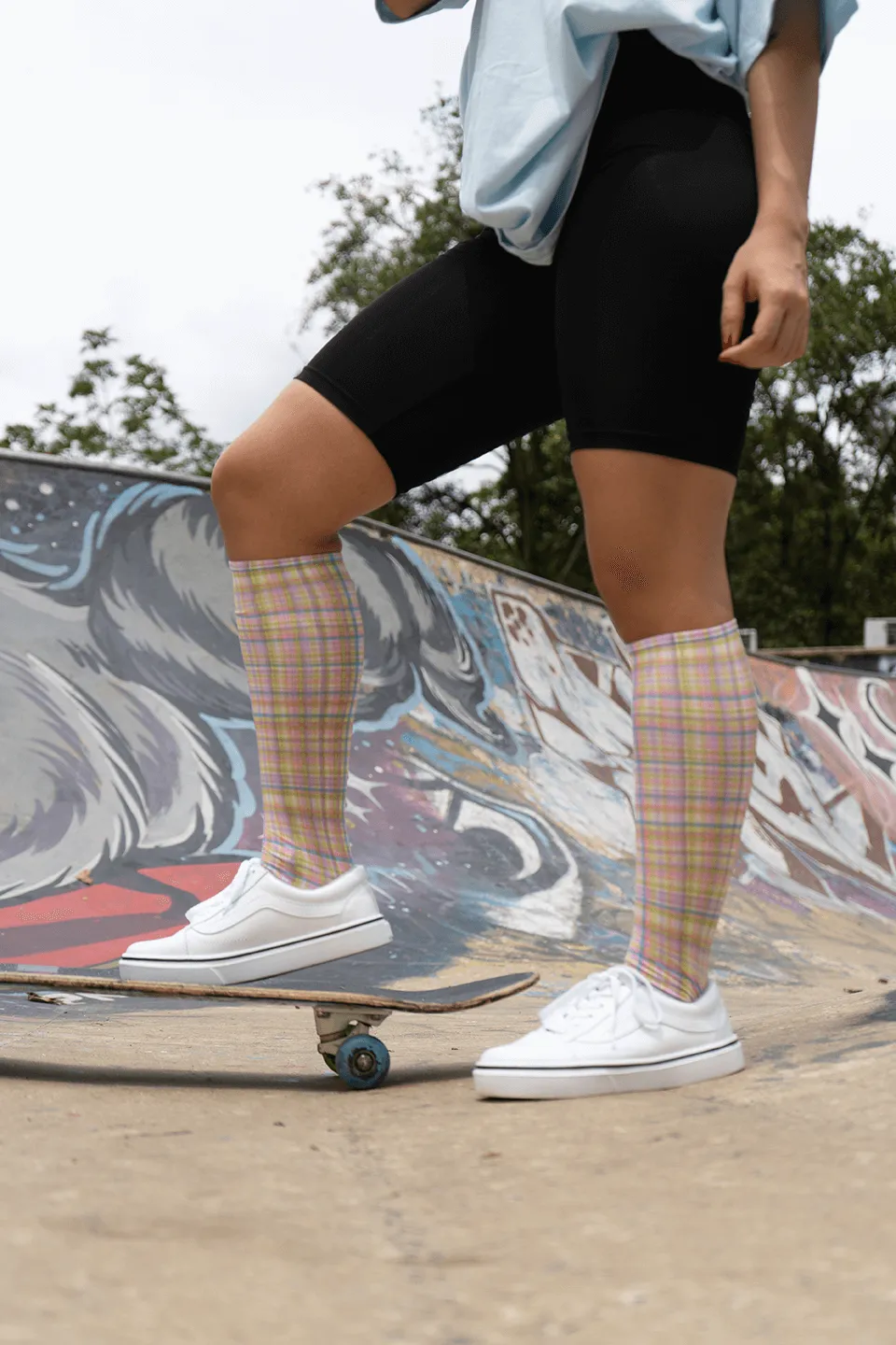 Rainbow Check Adult Knee Highs
