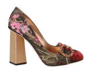 Red Jacquard Floral Crystal Pumps Shoes