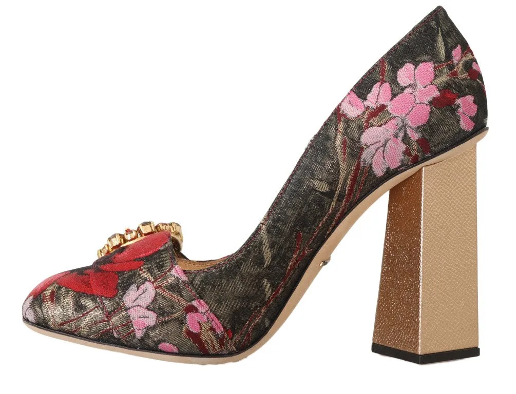 Red Jacquard Floral Crystal Pumps Shoes