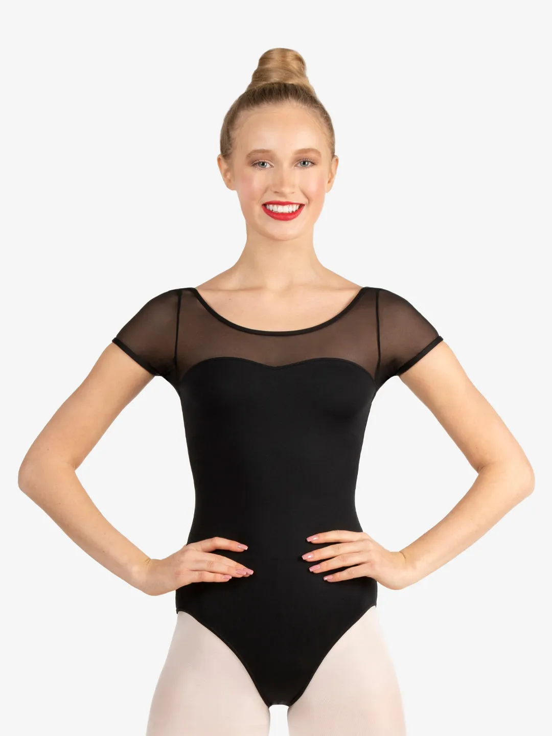 SE1039W Mesh Yoke Short Sleeve Leotard