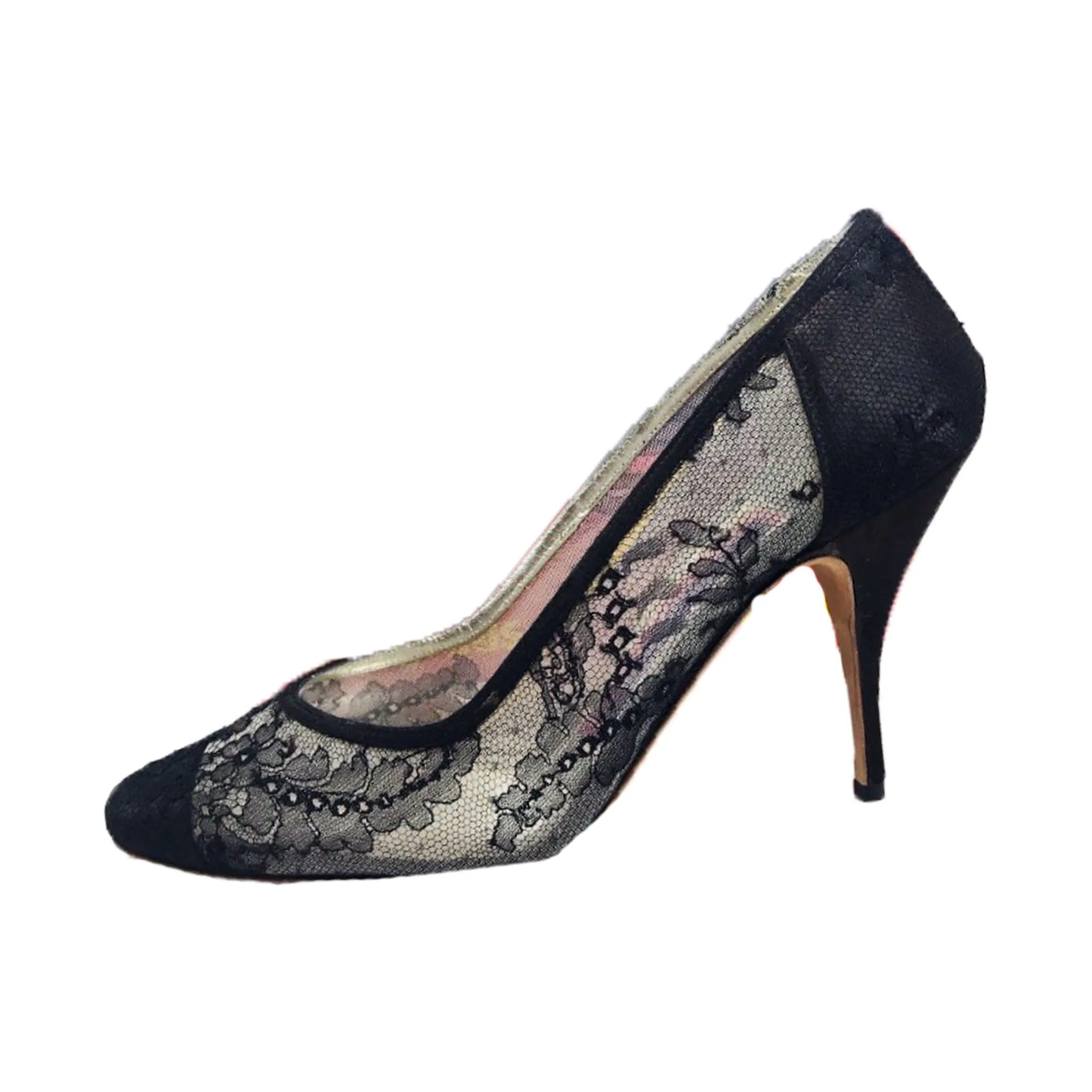 SUSAN BENNIS WARREN EDWARDS Black Chantilly Lace Pumps with Box Size 9