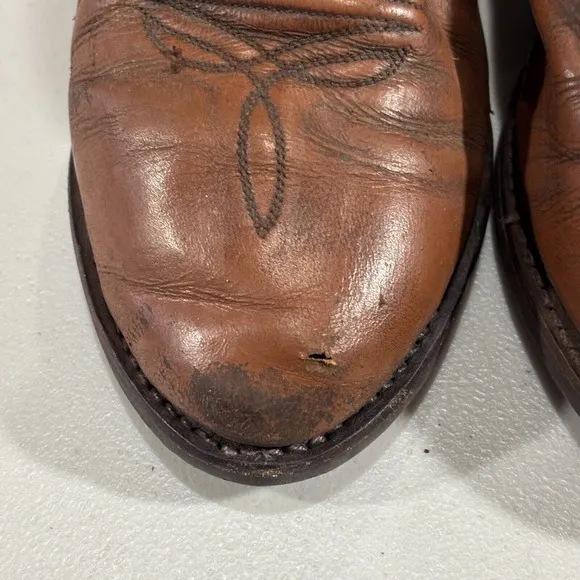 Vintage DAN POST Boots Mens 8 Cowboy Western Brown Leather Embroidered