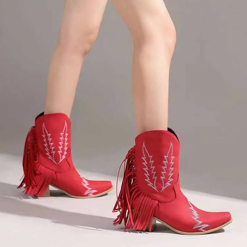 Western Cowboy Cowgirl Short Boots With Fringe Tassels Boot