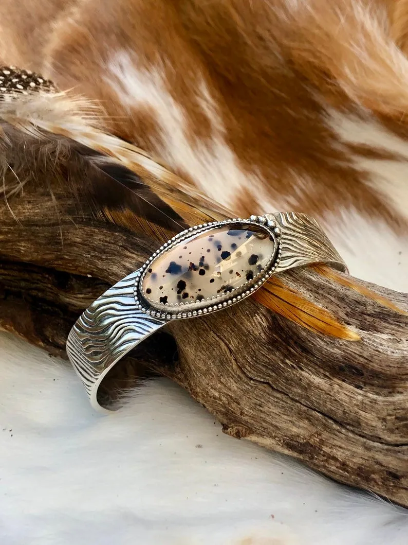 Wild Thing Montana Agate and animal print Sterling Silver Cuff Bracelet