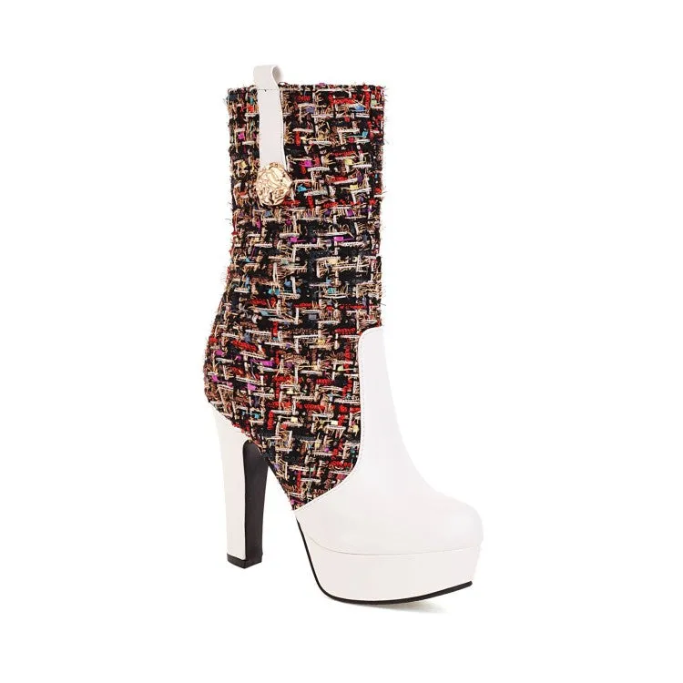Women's Color Blocking High Heel Platform Short Boots