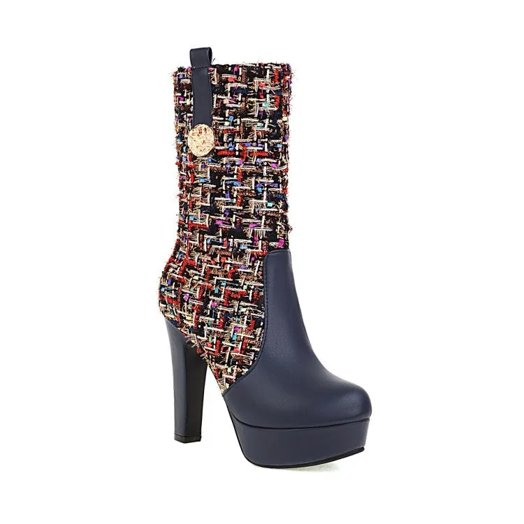 Women's Color Blocking High Heel Platform Short Boots