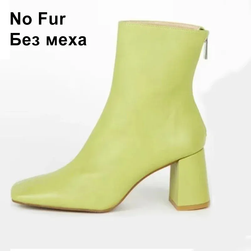 Women's Genuine Leather Boots for Winter Chunky High Heel Boots Variety of Colors