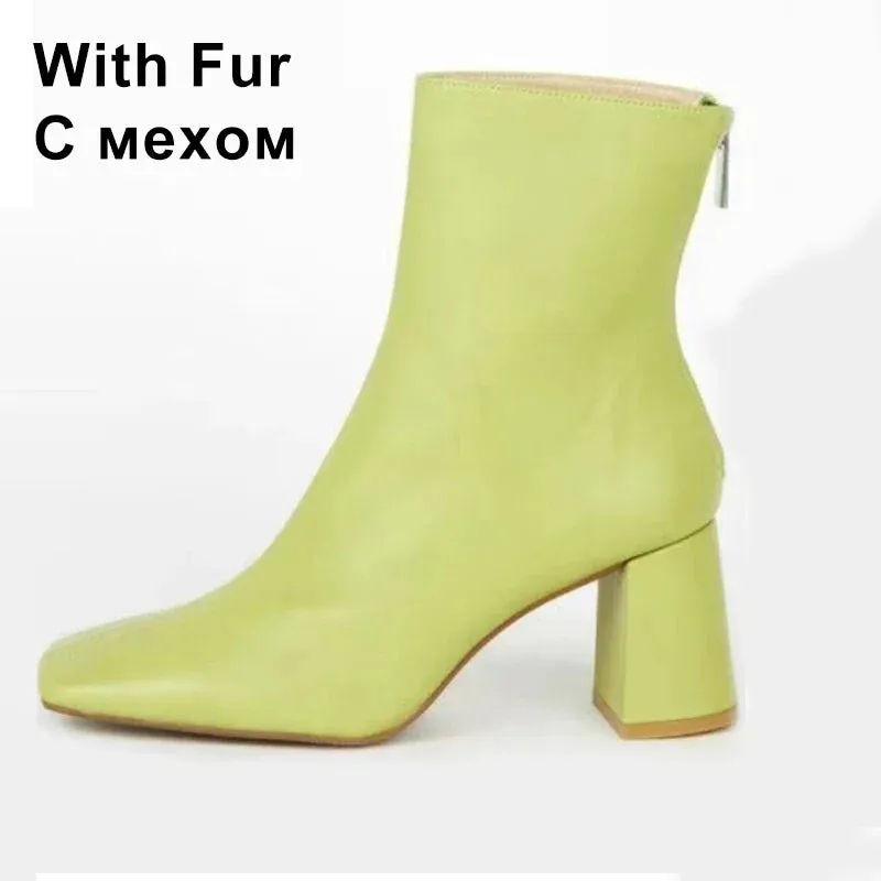 Women's Genuine Leather Boots for Winter Chunky High Heel Boots Variety of Colors