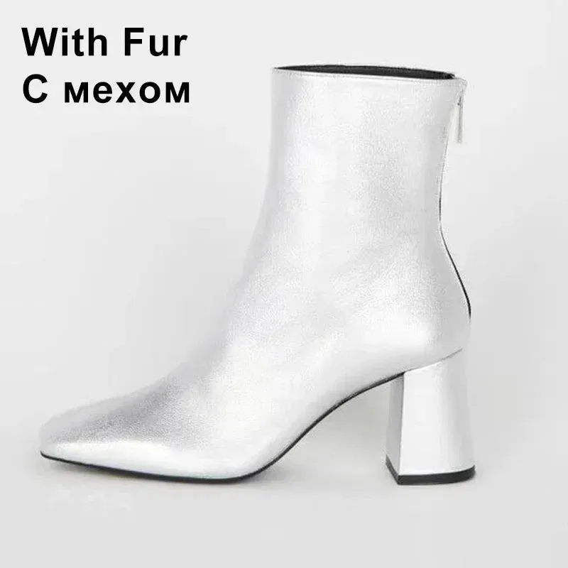 Women's Genuine Leather Boots for Winter Chunky High Heel Boots Variety of Colors