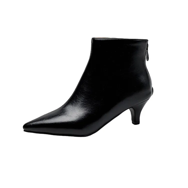 Women's Patent Leather Pointed Kitten Heel Ankle Boots
