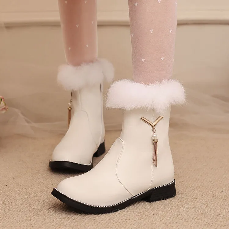 Women's Tassel Round Toe Flat Short Boots